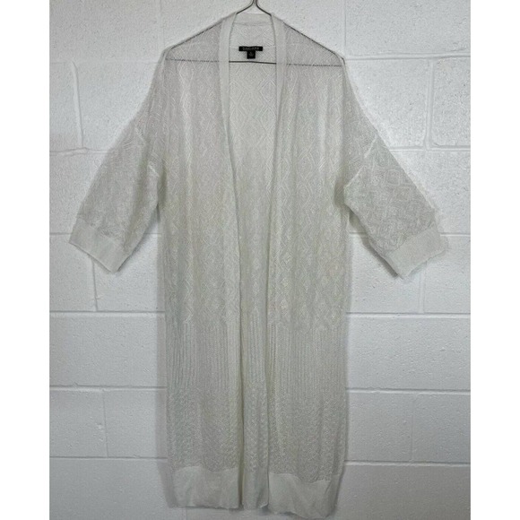 Timeless by Naeem Khan Women Crochet Knit Spiderweb Ivory Cardigan Sz L - Picture 1 of 9